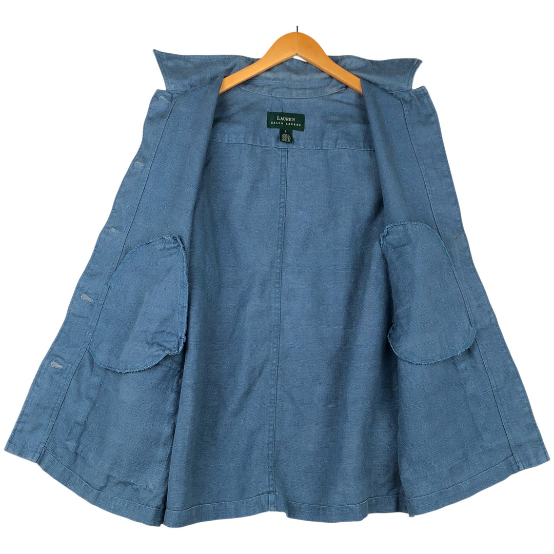 Ralph Lauren linen jacket, women's size L (approx.) linen blue type Vintage Second Hand
