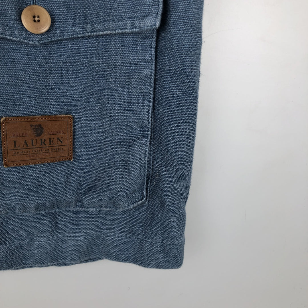 Ralph Lauren linen jacket, women's size L (approx.) linen blue type Vintage Second Hand
