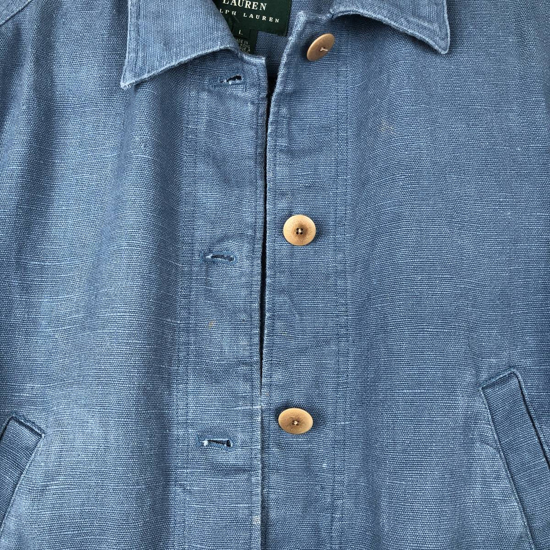 Ralph Lauren linen jacket, women's size L (approx.) linen blue type Vintage Second Hand