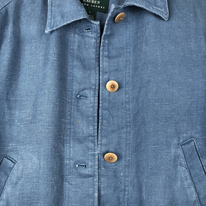 Ralph Lauren linen jacket, women's size L (approx.) linen blue type Vintage Second Hand