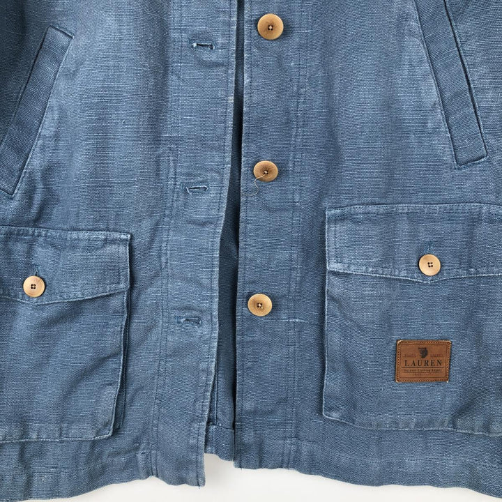 Ralph Lauren linen jacket, women's size L (approx.) linen blue type Vintage Second Hand
