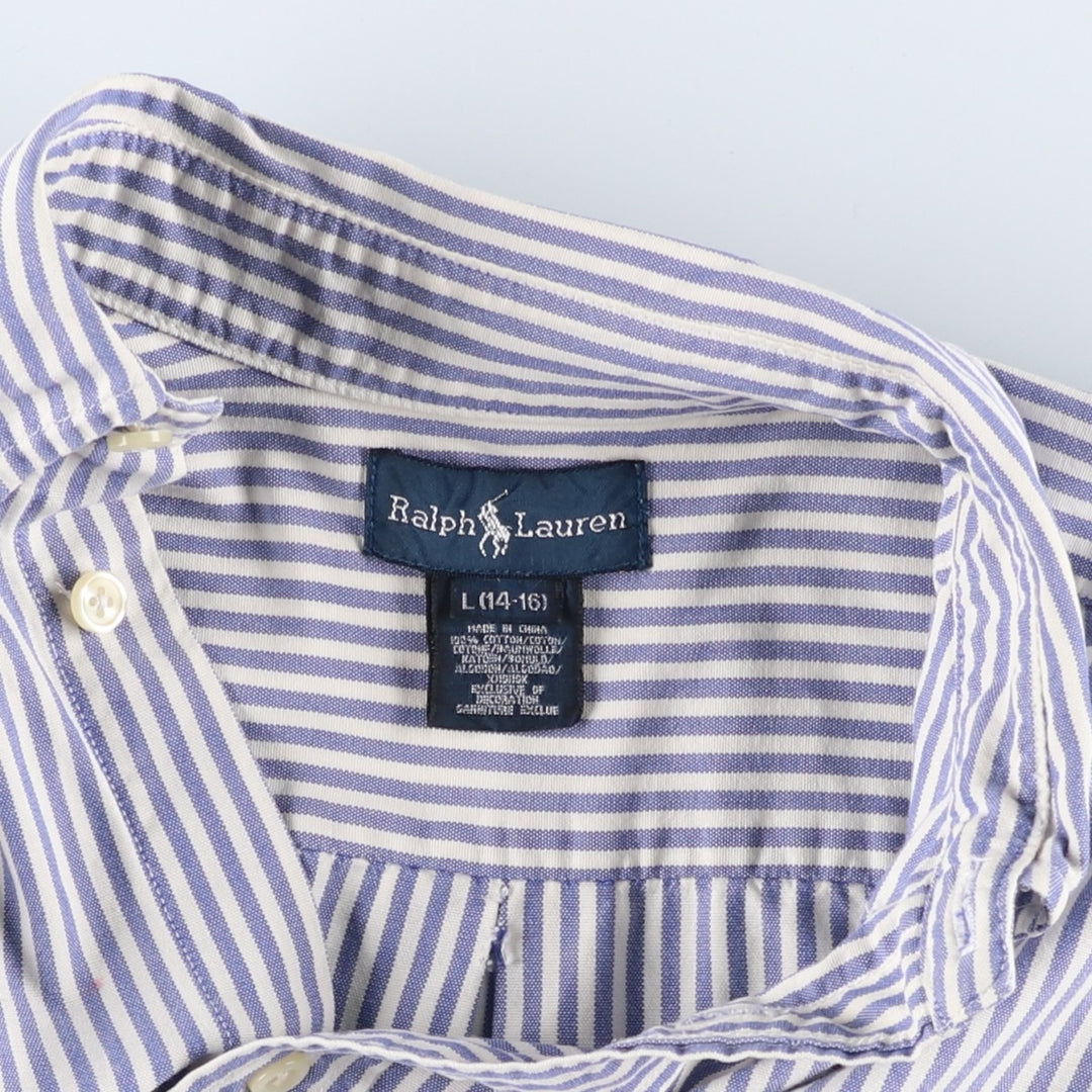 Ralph Lauren long-sleeved button-down striped shirt, women's size L cotton white type Vintage Second Hand