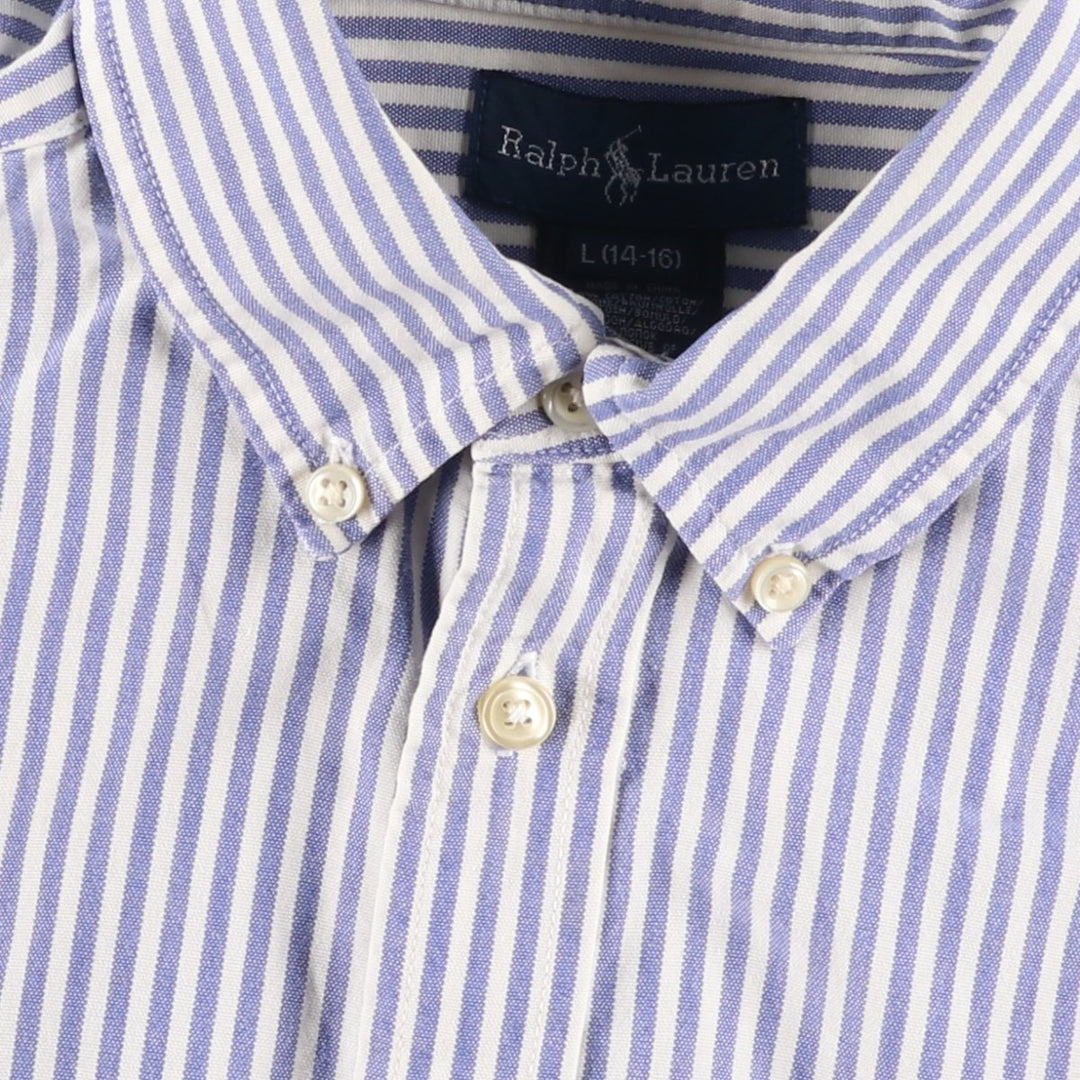 Ralph Lauren long-sleeved button-down striped shirt, women's size L cotton white type Vintage Second Hand