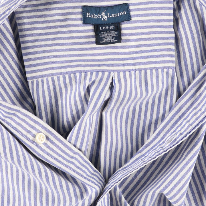 Ralph Lauren long-sleeved button-down striped shirt, women's size L cotton white type Vintage Second Hand