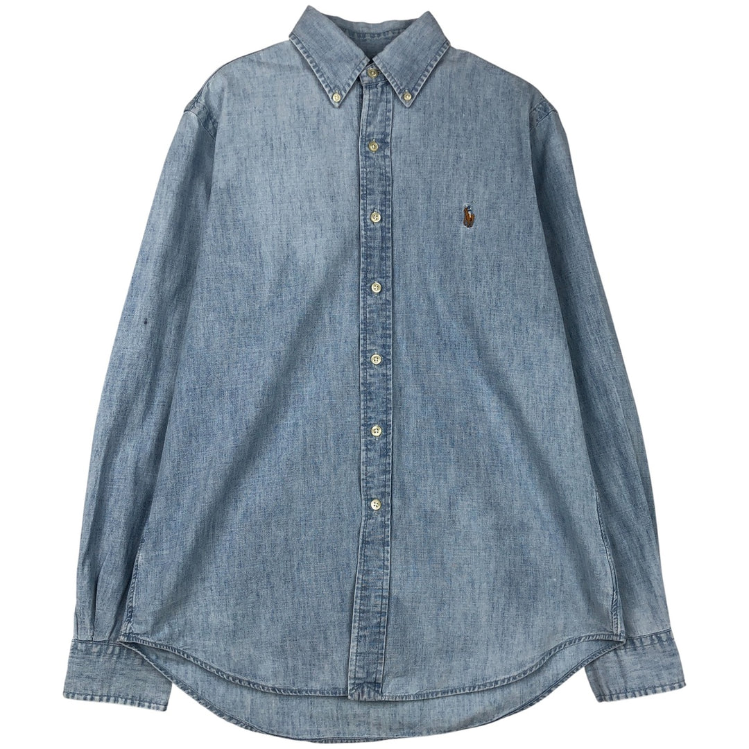 Ralph Lauren button-down long-sleeve chambray shirt, men's size S (approx.) cotton Blue type light blue Vintage Second Hand