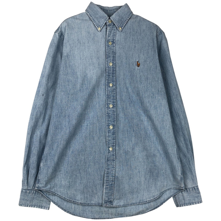 Ralph Lauren button-down long-sleeve chambray shirt, men's size S (approx.) cotton Blue type light blue Vintage Second Hand
