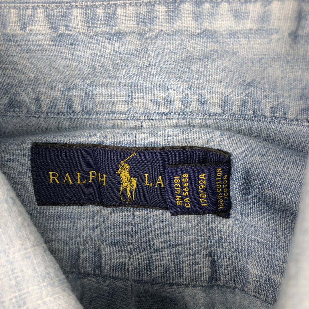 Ralph Lauren button-down long-sleeve chambray shirt, men's size S (approx.) cotton Blue type light blue Vintage Second Hand