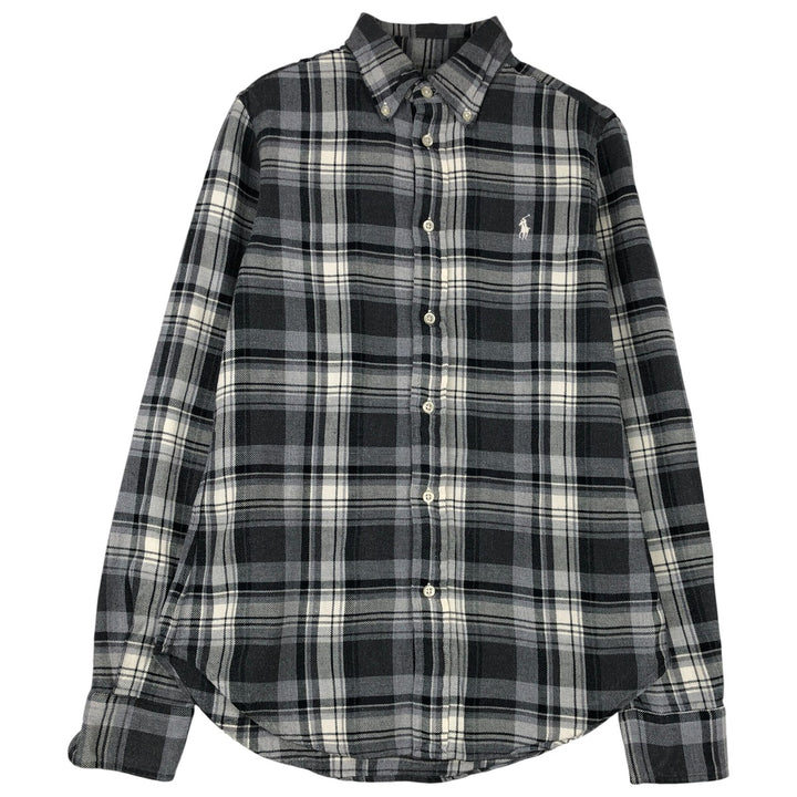 Ralph Lauren CLASSIC FIT Long-Sleeve Button-Down Check Shirt, Women's Size S (approx.) cotton gray type Vintage Second Hand