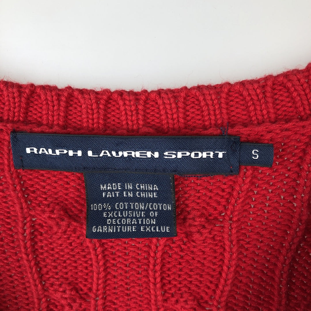Ralph Lauren RALPH LAUREN SPORT V-neck cotton knit sweater, women's size S (approx.) cotton red type Vintage Second Hand