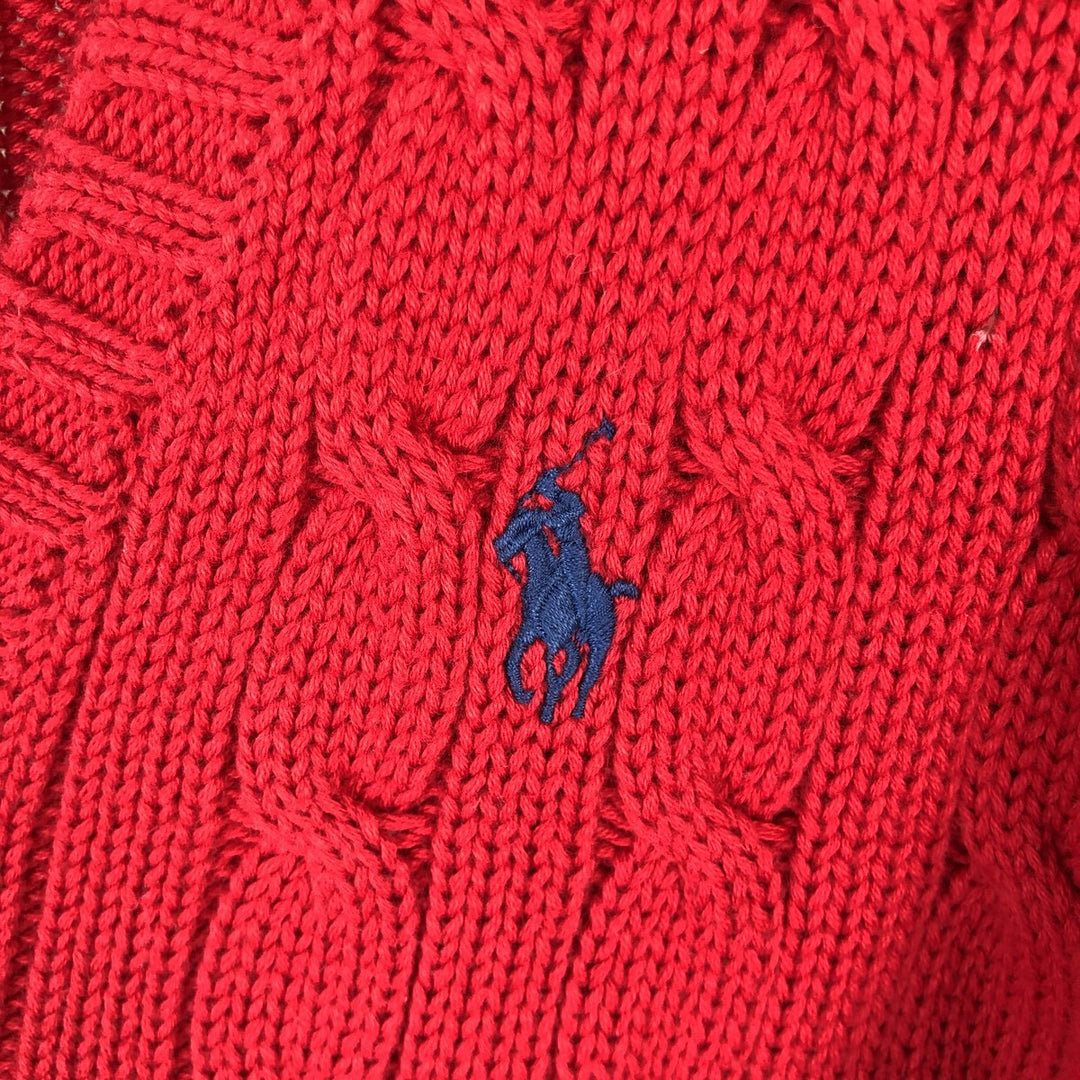 Ralph Lauren RALPH LAUREN SPORT V-neck cotton knit sweater, women's size S (approx.) cotton red type Vintage Second Hand