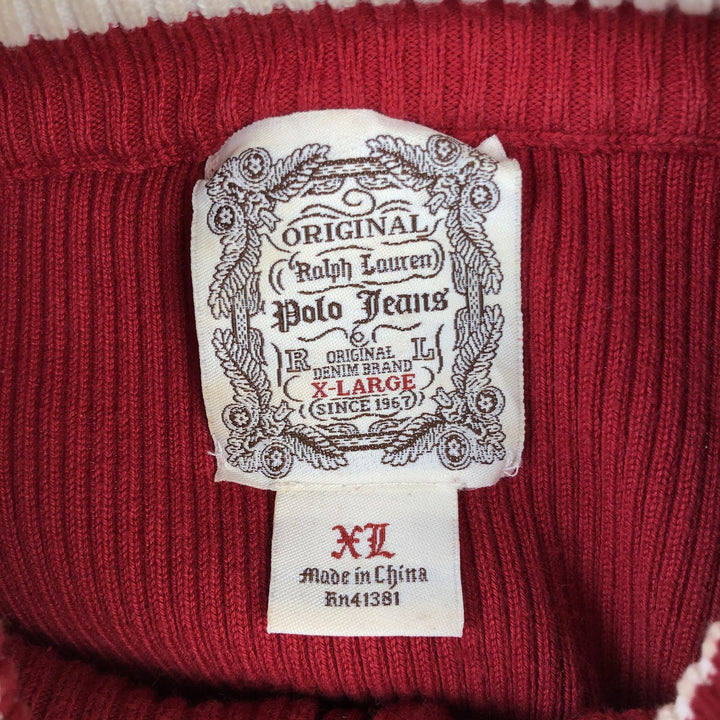 Ralph Lauren POLO JEANS Ribbed Cotton Half-Zip Sweater, Women's Size XL (approx.) cotton red type Vintage Second Hand