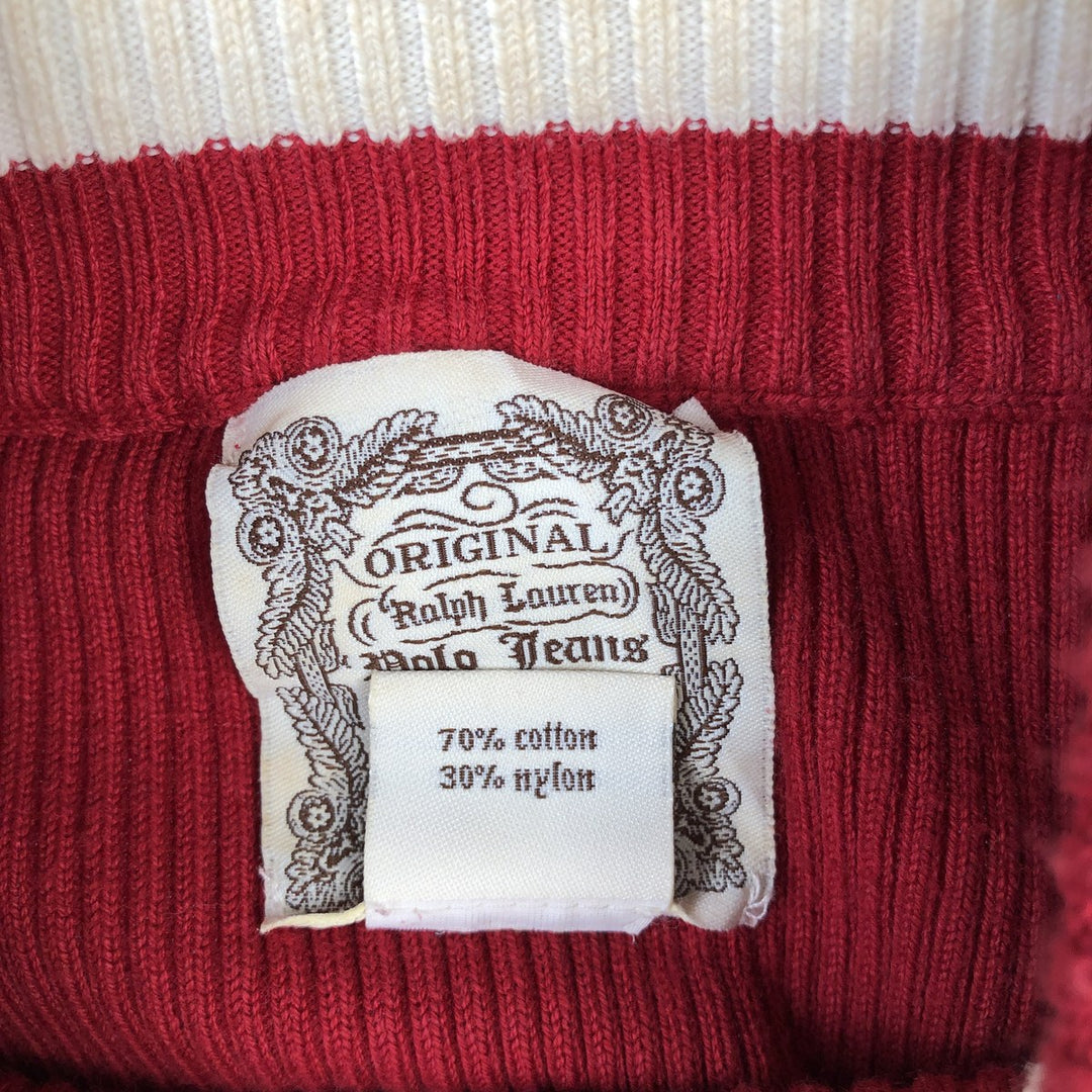 Ralph Lauren POLO JEANS Ribbed Cotton Half-Zip Sweater, Women's Size XL (approx.) cotton red type Vintage Second Hand
