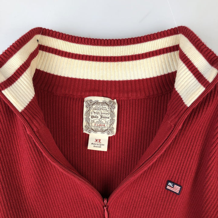 Ralph Lauren POLO JEANS Ribbed Cotton Half-Zip Sweater, Women's Size XL (approx.) cotton red type Vintage Second Hand