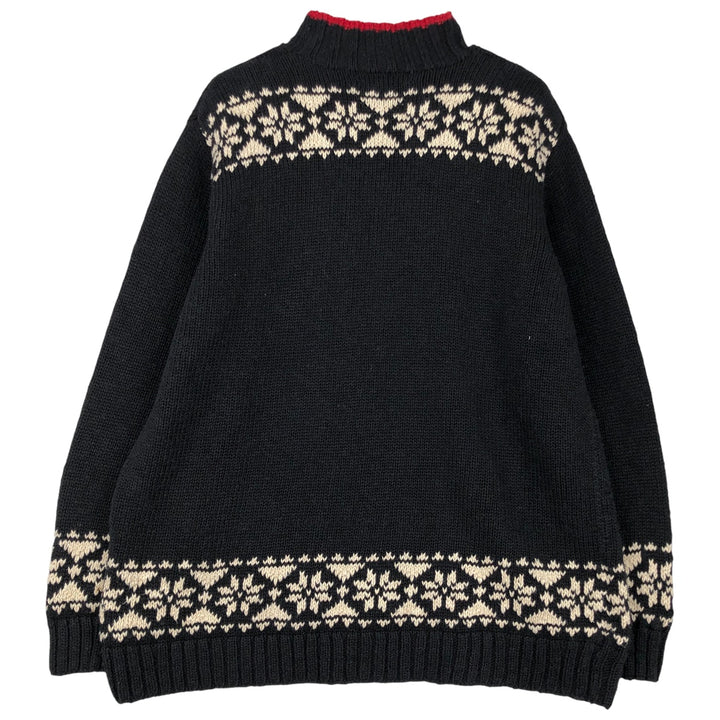 Ralph Lauren high-neck ski pattern/snow pattern cotton x linen knit sweater, women's size M. linen black type Vintage Second Hand