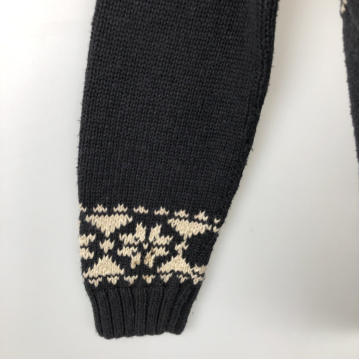Ralph Lauren high-neck ski pattern/snow pattern cotton x linen knit sweater, women's size M. linen black type Vintage Second Hand