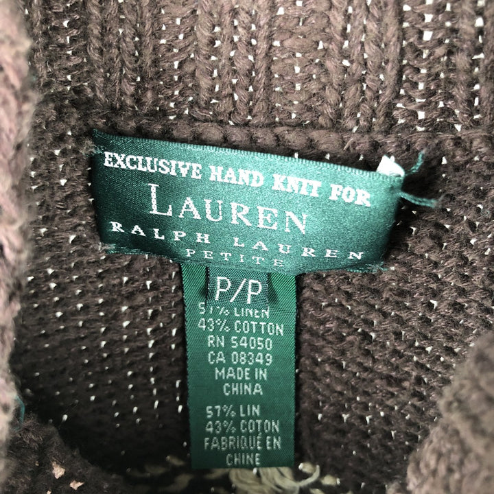 Ralph Lauren LAUREN All-over Native Pattern High-Neck Cotton x Linen Knit Sweater, Women's Size M (approx.) linen brown type Vintage Second Hand