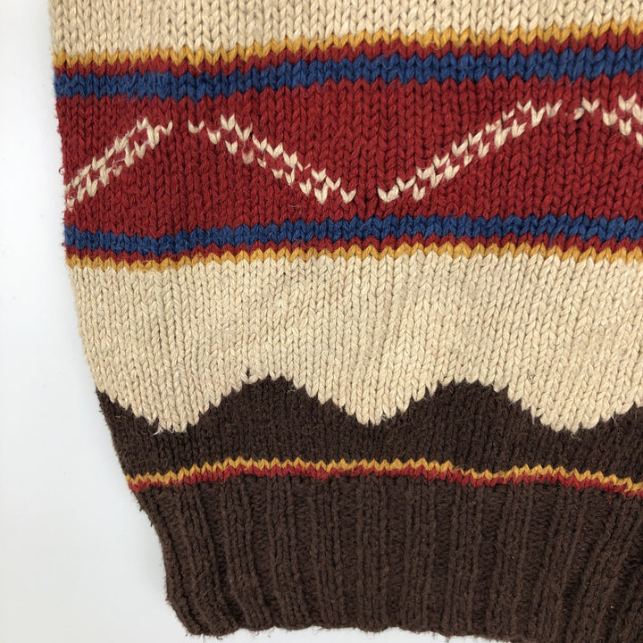 Ralph Lauren LAUREN All-over Native Pattern High-Neck Cotton x Linen Knit Sweater, Women's Size M (approx.) linen brown type Vintage Second Hand