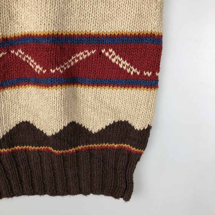 Ralph Lauren LAUREN All-over Native Pattern High-Neck Cotton x Linen Knit Sweater, Women's Size M (approx.) linen brown type Vintage Second Hand