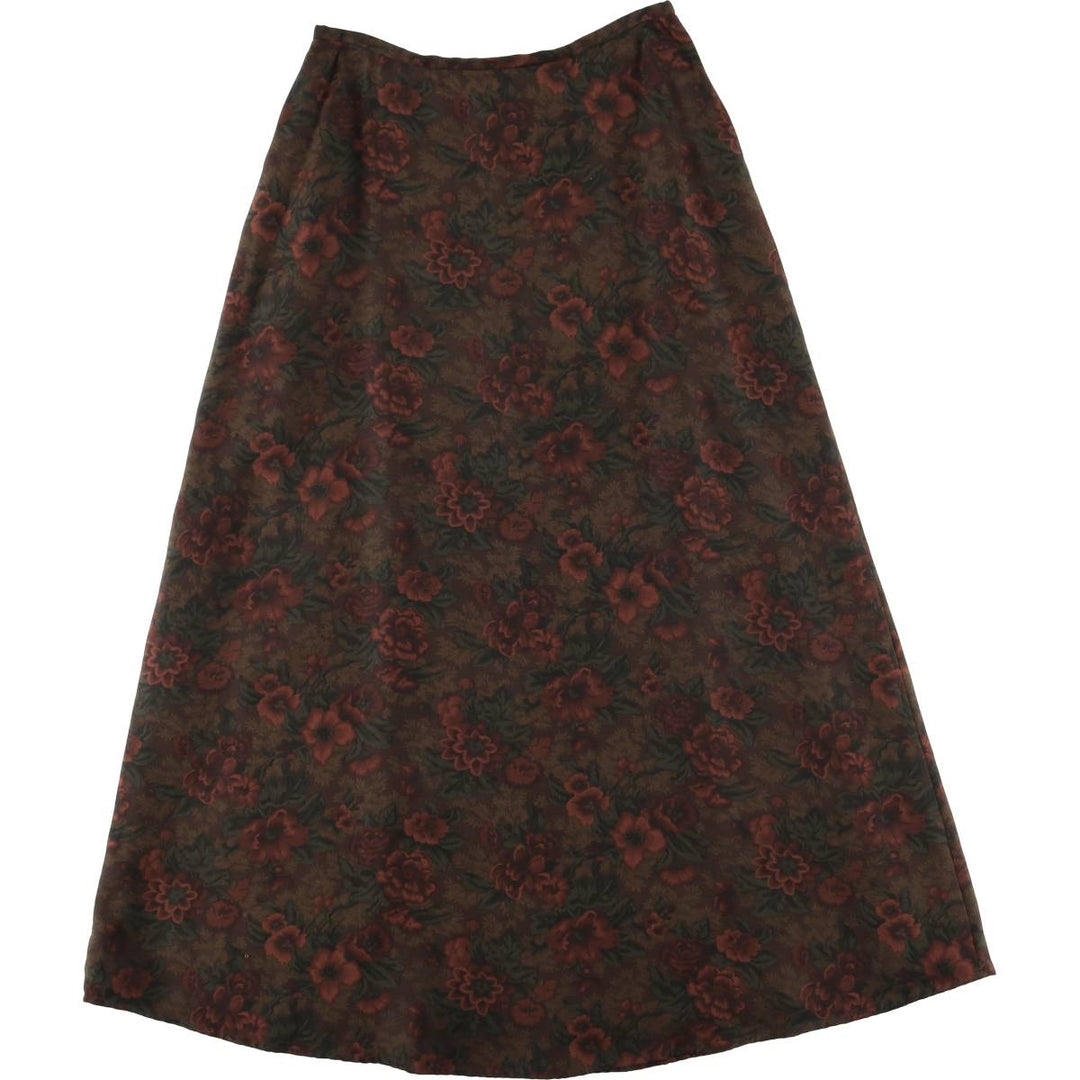 Ralph Lauren LAUREN All-over Botanical Pattern Silk Long A-line Skirt, Women's Size M (approx.) silk Khaki type Vintage Second Hand