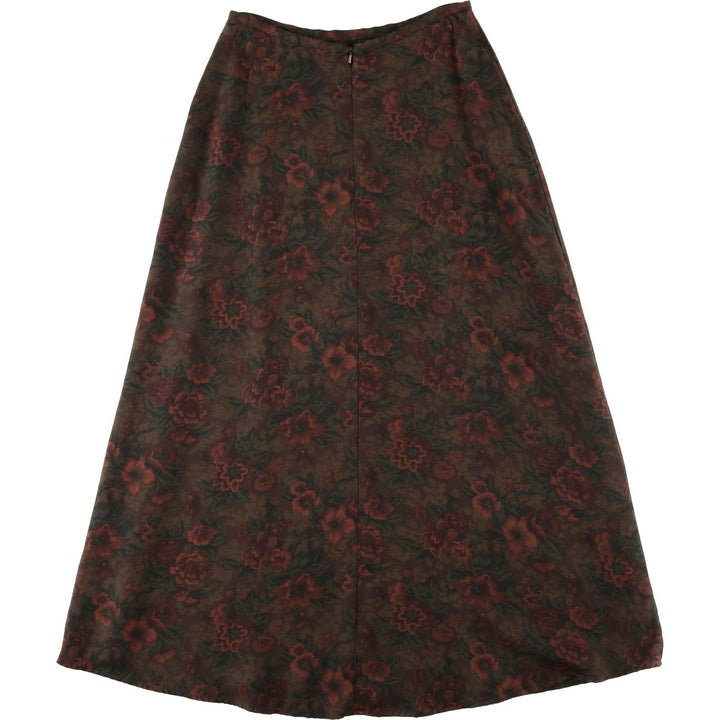 Ralph Lauren LAUREN All-over Botanical Pattern Silk Long A-line Skirt, Women's Size M (approx.) silk Khaki type Vintage Second Hand
