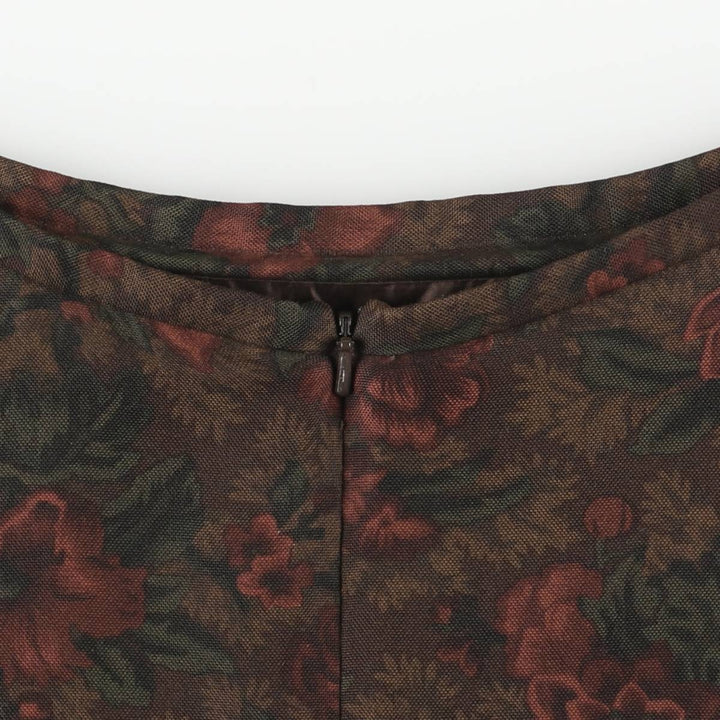 Ralph Lauren LAUREN All-over Botanical Pattern Silk Long A-line Skirt, Women's Size M (approx.) silk Khaki type Vintage Second Hand