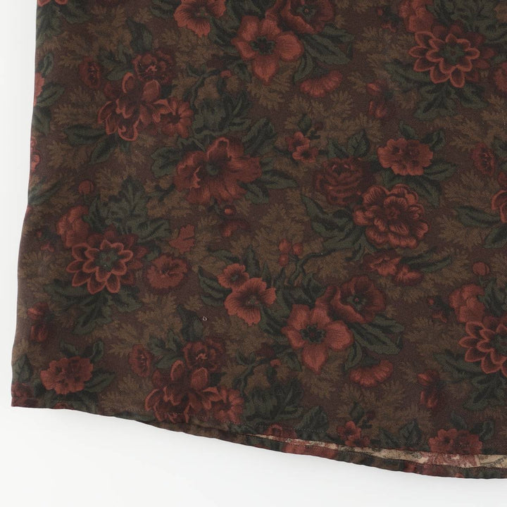 Ralph Lauren LAUREN All-over Botanical Pattern Silk Long A-line Skirt, Women's Size M (approx.) silk Khaki type Vintage Second Hand