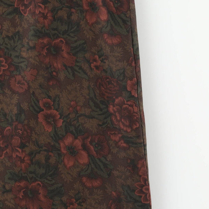Ralph Lauren LAUREN All-over Botanical Pattern Silk Long A-line Skirt, Women's Size M (approx.) silk Khaki type Vintage Second Hand