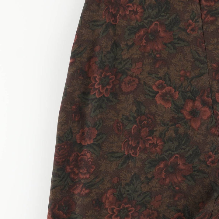 Ralph Lauren LAUREN All-over Botanical Pattern Silk Long A-line Skirt, Women's Size M (approx.) silk Khaki type Vintage Second Hand