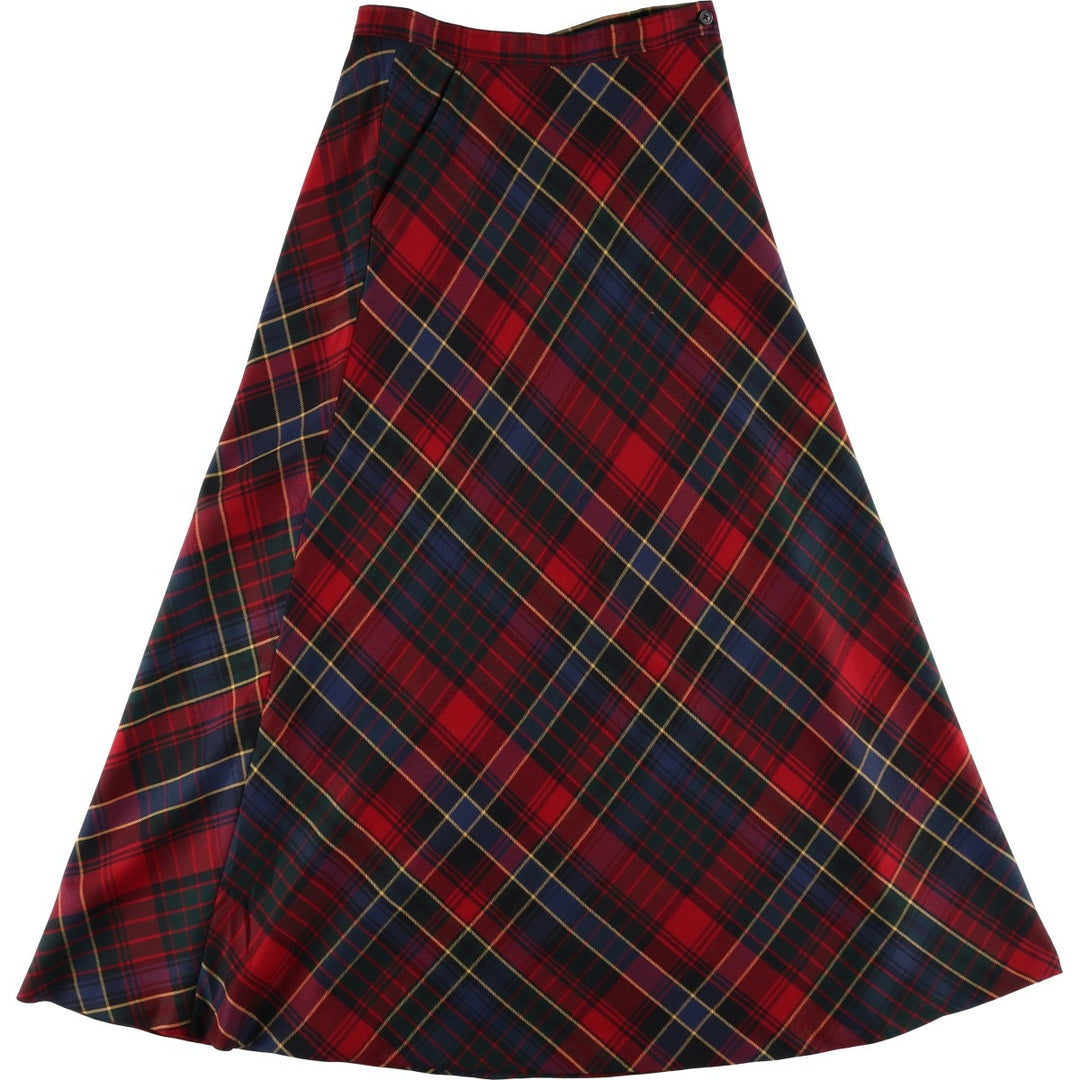 Ralph Lauren LAUREN Check Pattern Wool Maxi A-Line Skirt, Women's Size L (approx.) wool red type Vintage Second Hand