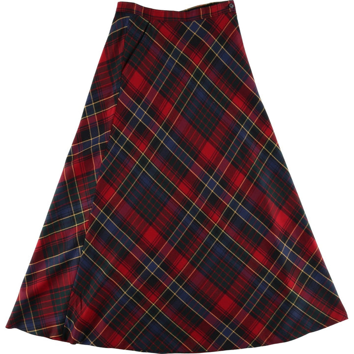 Ralph Lauren LAUREN Check Pattern Wool Maxi A-Line Skirt, Women's Size L (approx.) wool red type Vintage Second Hand