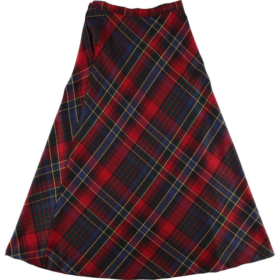 Ralph Lauren LAUREN Check Pattern Wool Maxi A-Line Skirt, Women's Size L (approx.) wool red type Vintage Second Hand