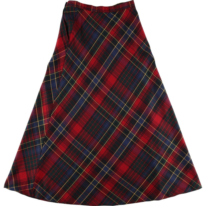 Ralph Lauren LAUREN Check Pattern Wool Maxi A-Line Skirt, Women's Size L (approx.) wool red type Vintage Second Hand