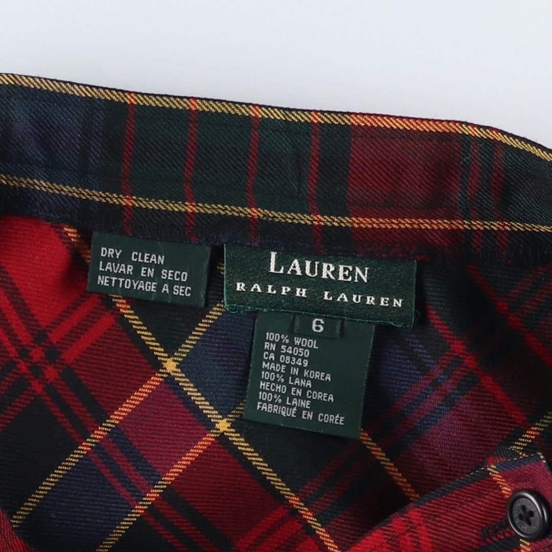 Ralph Lauren LAUREN Check Pattern Wool Maxi A-Line Skirt, Women's Size L (approx.) wool red type Vintage Second Hand