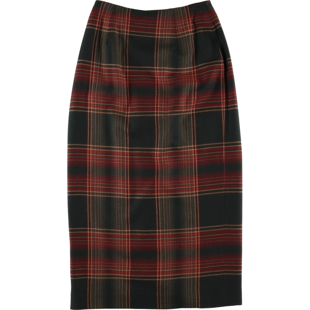 Ralph Lauren Lauren Check Pattern Wool Long Wrap Skirt, Made in USA, Women's Size L wool green type Vintage Second Hand