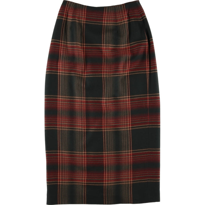 Ralph Lauren Lauren Check Pattern Wool Long Wrap Skirt, Made in USA, Women's Size L wool green type Vintage Second Hand