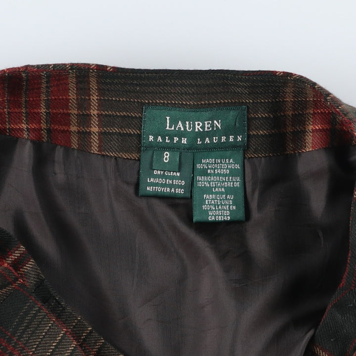 Ralph Lauren Lauren Check Pattern Wool Long Wrap Skirt, Made in USA, Women's Size L wool green type Vintage Second Hand