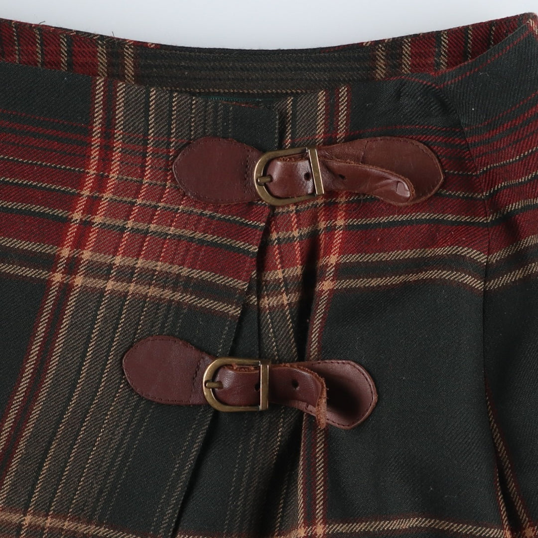 Ralph Lauren Lauren Check Pattern Wool Long Wrap Skirt, Made in USA, Women's Size L wool green type Vintage Second Hand