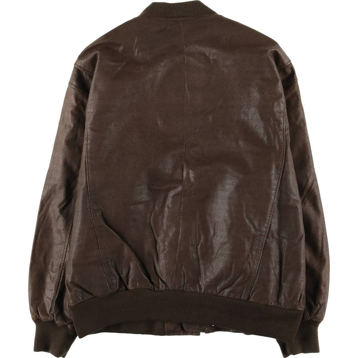 PORTOBELLO'S Padded Leather Blouson, Made in Italy, Men's Size XL, Vintage genuine leather brown type Vintage Second Hand