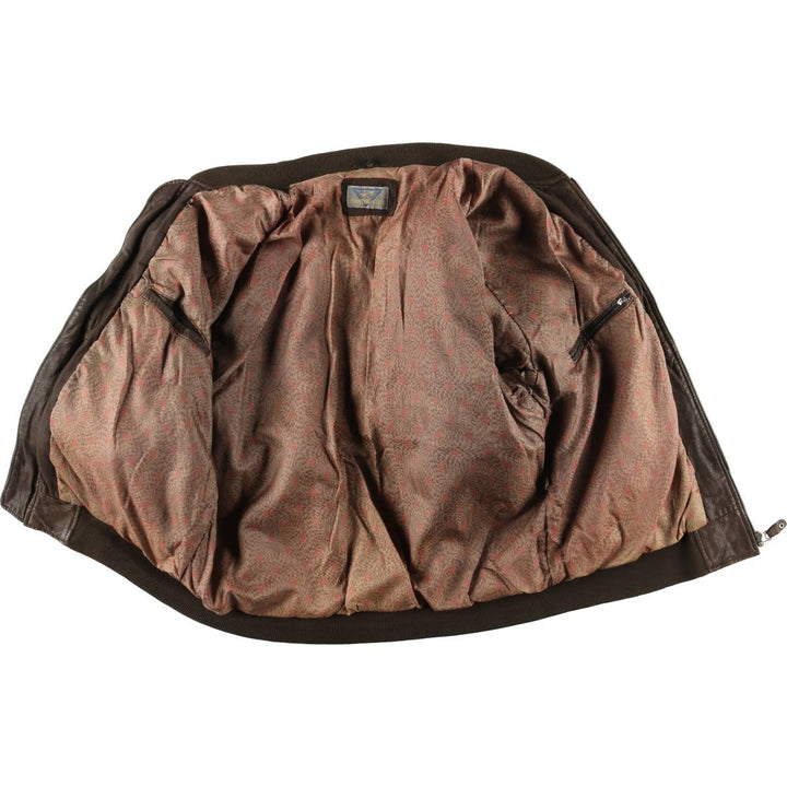 PORTOBELLO'S Padded Leather Blouson, Made in Italy, Men's Size XL, Vintage genuine leather brown type Vintage Second Hand