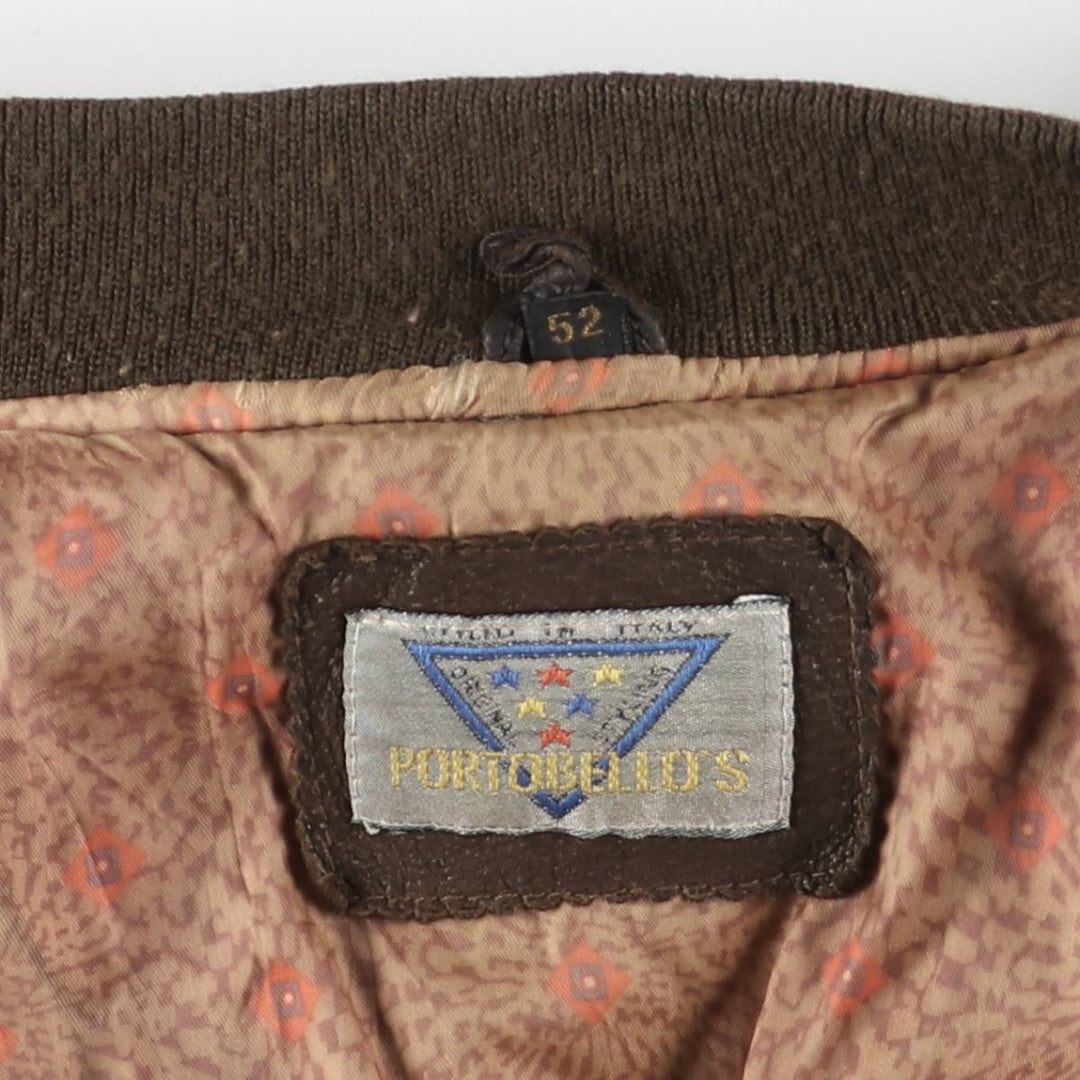 PORTOBELLO'S Padded Leather Blouson, Made in Italy, Men's Size XL, Vintage genuine leather brown type Vintage Second Hand