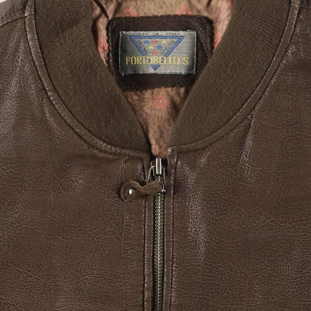 PORTOBELLO'S Padded Leather Blouson, Made in Italy, Men's Size XL, Vintage genuine leather brown type Vintage Second Hand