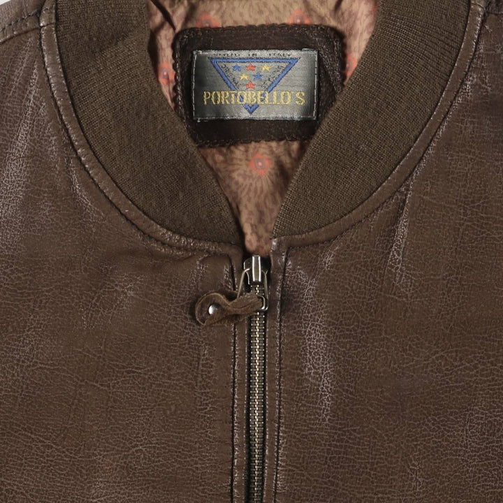 PORTOBELLO'S Padded Leather Blouson, Made in Italy, Men's Size XL, Vintage genuine leather brown type Vintage Second Hand