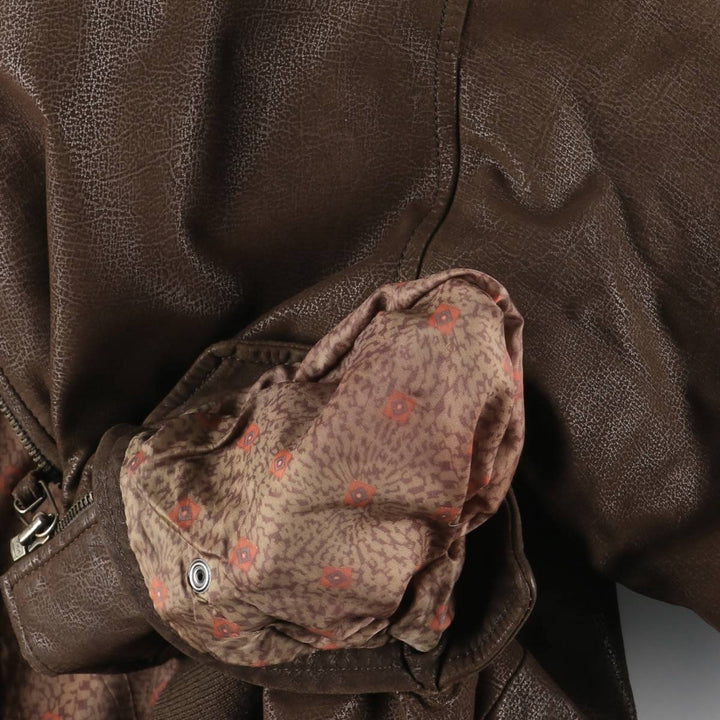 PORTOBELLO'S Padded Leather Blouson, Made in Italy, Men's Size XL, Vintage genuine leather brown type Vintage Second Hand