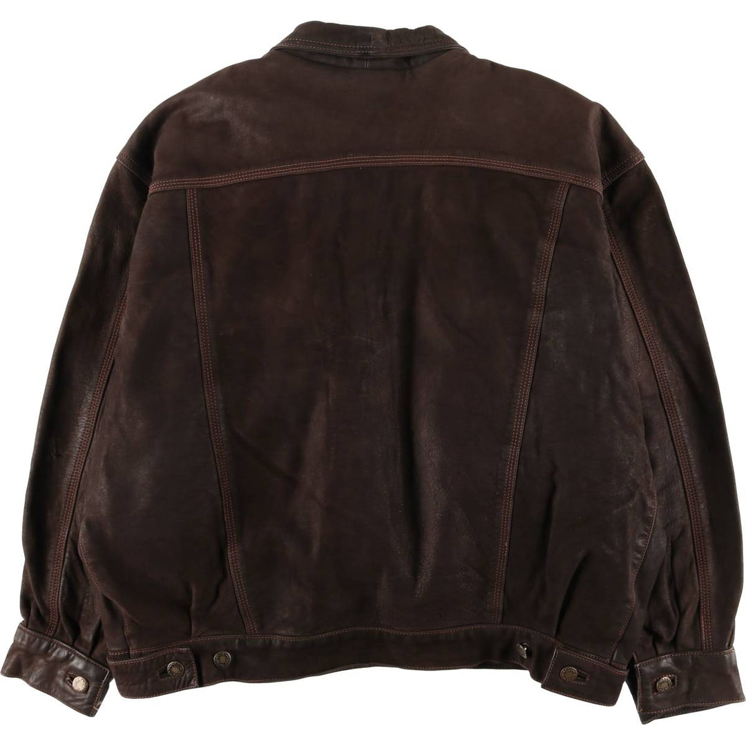 90'S CAPTAIN'G Trucker Jacket, Leather Jacket, Men's XL, Vintage genuine leather brown type Vintage Second Hand