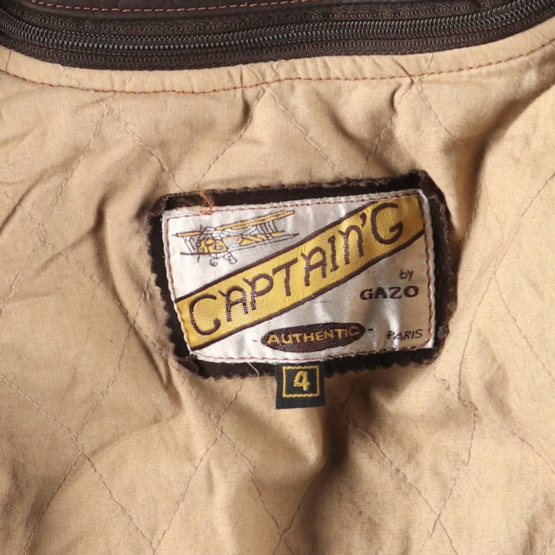 90'S CAPTAIN'G Trucker Jacket, Leather Jacket, Men's XL, Vintage genuine leather brown type Vintage Second Hand