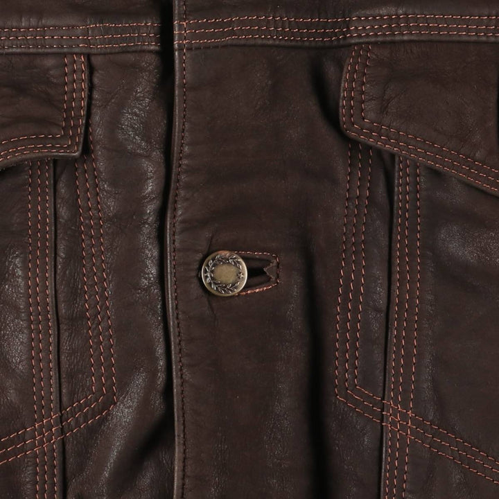 90'S CAPTAIN'G Trucker Jacket, Leather Jacket, Men's XL, Vintage genuine leather brown type Vintage Second Hand