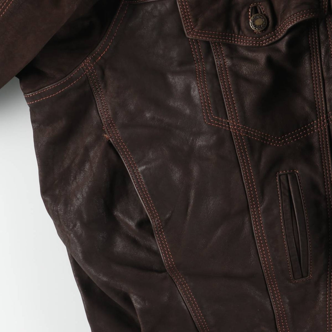 90'S CAPTAIN'G Trucker Jacket, Leather Jacket, Men's XL, Vintage genuine leather brown type Vintage Second Hand