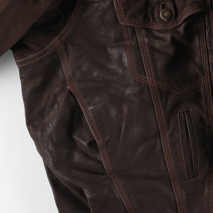 90'S CAPTAIN'G Trucker Jacket, Leather Jacket, Men's XL, Vintage genuine leather brown type Vintage Second Hand