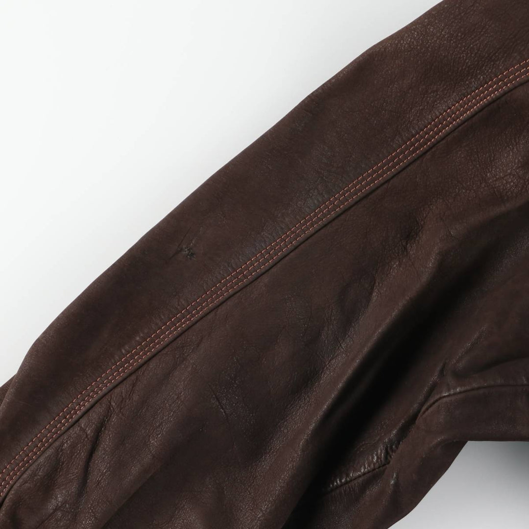 90'S CAPTAIN'G Trucker Jacket, Leather Jacket, Men's XL, Vintage genuine leather brown type Vintage Second Hand