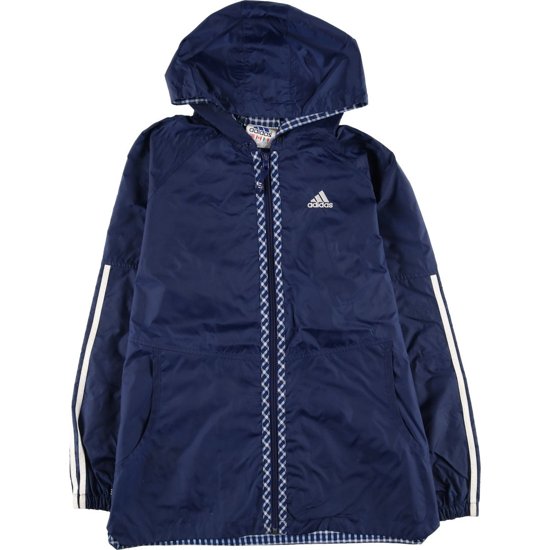 Vintage 90'S Adidas Check Pattern Nylon Hoodie with Back Logo, Men's Size Medium Nylon navy blue type Vintage Second Hand